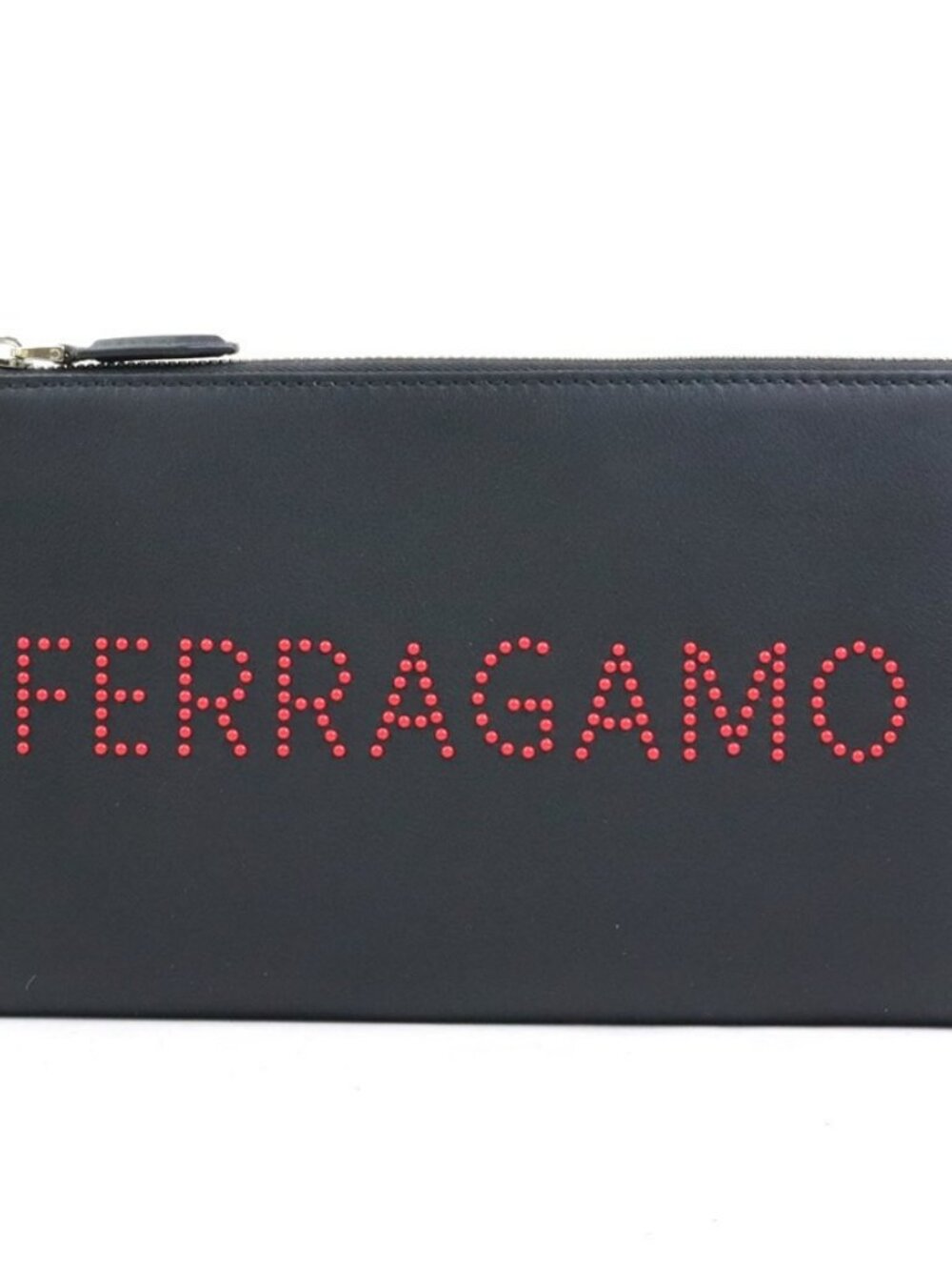 Salvatore Ferragamo Clutch Bag Black/Red Leather/Silvertone